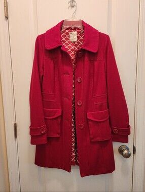 Tulle Red Button-Front Trench Coat - Small
